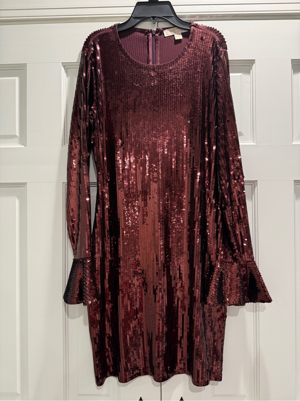 Michael Kors Burgundy Sequin Long-Sleeve Shift Dress